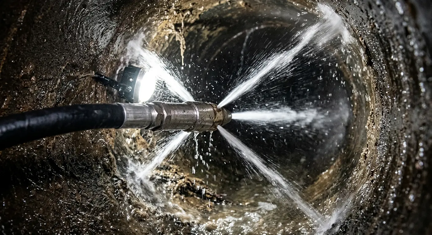 High-pressure hydro jetting nozzle cleaning sewer pipe for Emergency Drain Service in Mount Sterling